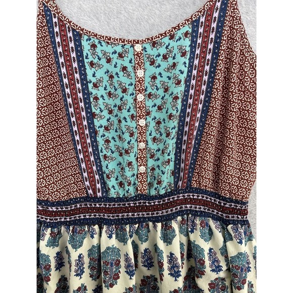 Lorimer NYC Women's Apron Dress Sleeveless Size Medium Pleated Patchwork Print - Picture 12 of 14